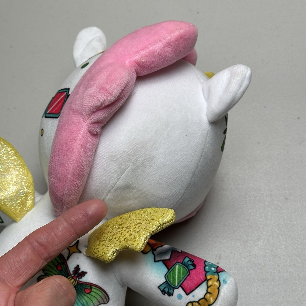 Tattoo Zoo 2023 Candy the Unicorn Colorful Plush sparkle wings 15" (Dirty Spots) - Picture 3 of 10